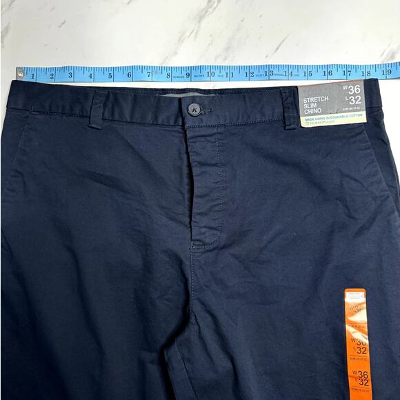 NWT PRIMARK NAVY BLUE MENS STRETCH SLIM CHINO PANTS 36" WAIST X 32" INSEAM - Picture 10 of 12